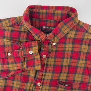 Polo Jeans Co Ralph Lauren Button Down Mens Large Red Brown Plaid Flannel Shirt